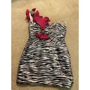 Terani Couture Pink / Zebra Striped Cocktail Dress 14